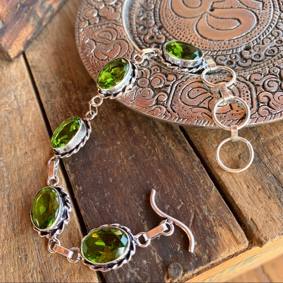 SOLD✨RUSTIC PERIDOT STERLING SILV TENNIS BRACELET - Picture 3 of 6